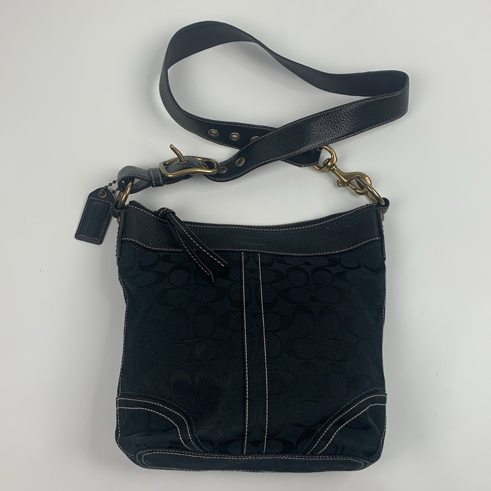 Vintage COACH Legacy #10403 BLACK JACQUARD LEATHER TRIM Crossbody Bag Serial